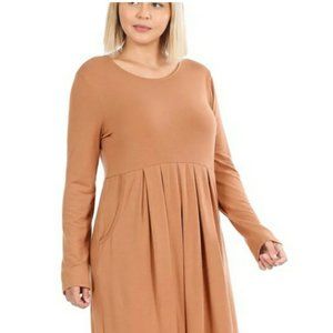 Zenana Plus Egg Shell Pleated Waist Dress.